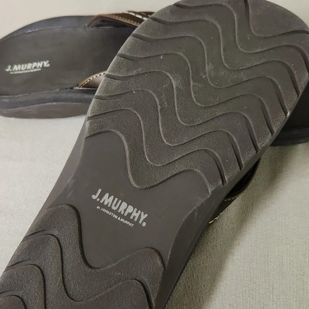 Johnston & Murphy Dark Brown Leather Sandals Flip Flops Size 12